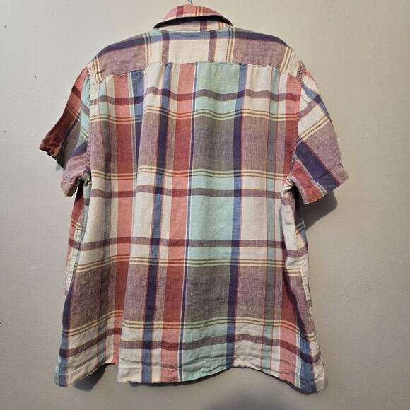 J Crew Baird McNutt Irish Linen Plaid Camp Shirt Men XL Loop Collar Short Sleeve - Picture 11 of 12